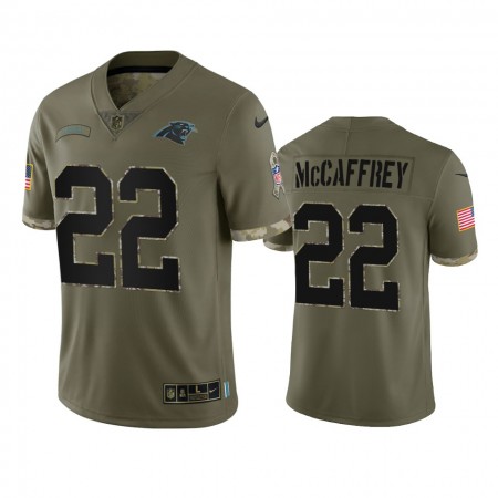 Camiseta Hombre NFL Carolina Panthers Christian McCaffrey 22 Olive 2022 Salute To Service Limited